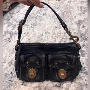 Black Leather Handbag with Gold Accents